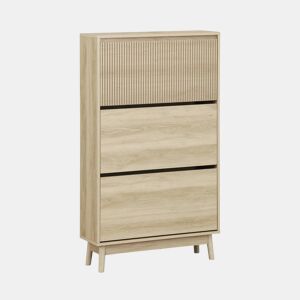 Sapateira com efeito madeira natural de 3 portas, Linear, Natural, 75x25x131 cm