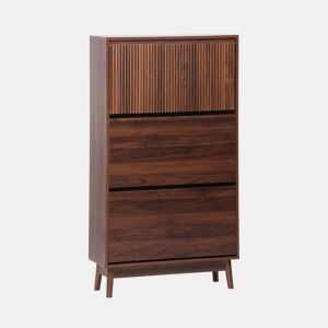 Sapateira com efeito madeira natural de 3 portas, Linear, Madeira de nogueira, 75x25x131 cm