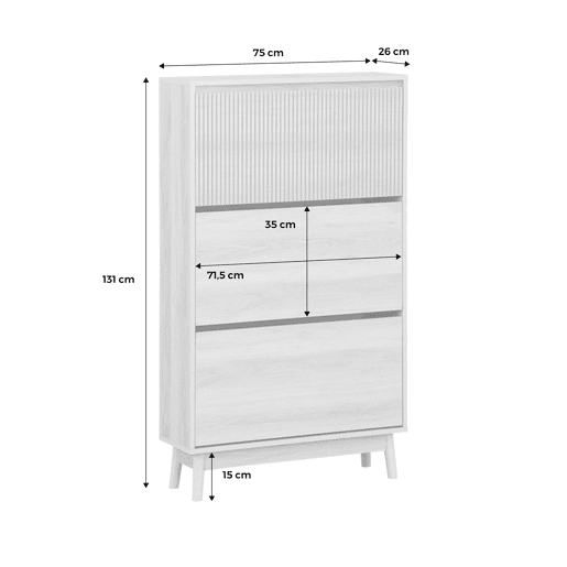 Sapateira com efeito madeira natural de 3 portas, Linear, Madeira de nogueira, 75x25x131 cm