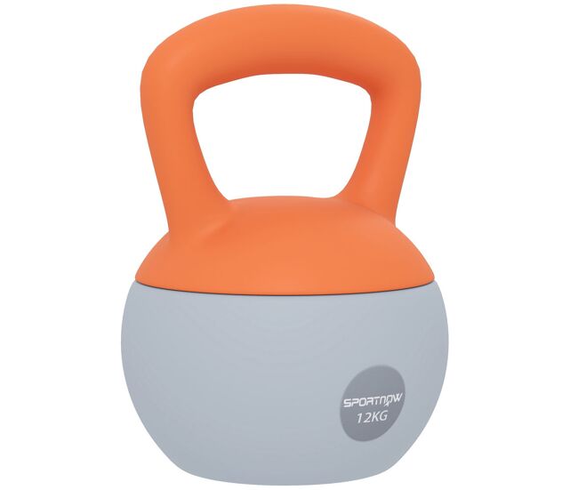 Sportnow pesa rusa 12 kg, soft kettlebell relleno de arena metálica y mango antideslizante, para entrenamiento culturismo en casa, gimnasio, naranja y gris