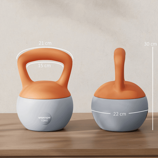 SPORTNOW Kettlebell de 12 kg Pesa Russa Preenchida de Areia Metálica e Alça Antiderrapante para Treino de Musculação em Casa Ginásio Ø21x30 cm Laranja