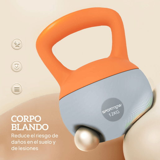 SPORTNOW Kettlebell de 12 kg Pesa Russa Preenchida de Areia Metálica e Alça Antiderrapante para Treino de Musculação em Casa Ginásio Ø21x30 cm Laranja