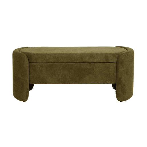Banco baú, final de cama contemporâneo em tecido, Kalo, Verde caqui, 110x42x45 cm