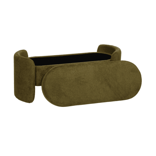 Banco baú, final de cama contemporâneo em tecido, Kalo, Verde caqui, 110x42x45 cm