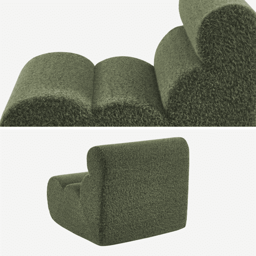 Sofá modular em tecido efeito alpaca de 2 lugares, Nova alpaca, Verde caqui, 81x99x75 cm