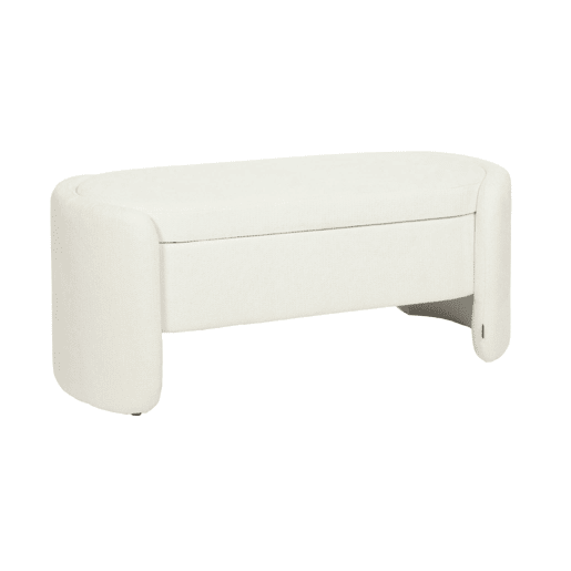 Banco baú, final de cama contemporâneo em tecido, Kalo, Branco, 110x42x45 cm