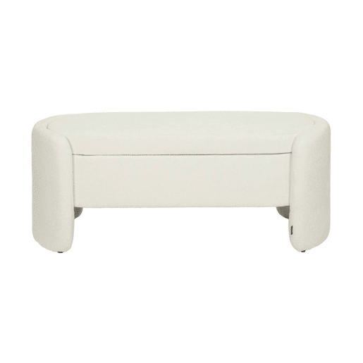Banco baú, final de cama contemporâneo em tecido, Kalo, Branco, 110x42x45 cm