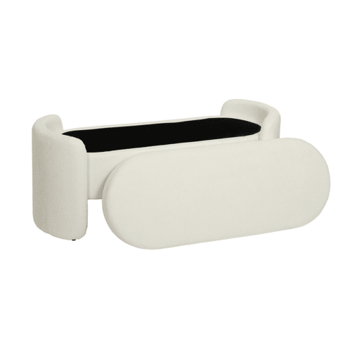 Banco baú, final de cama contemporâneo em tecido, Kalo, Branco, 110x42x45 cm