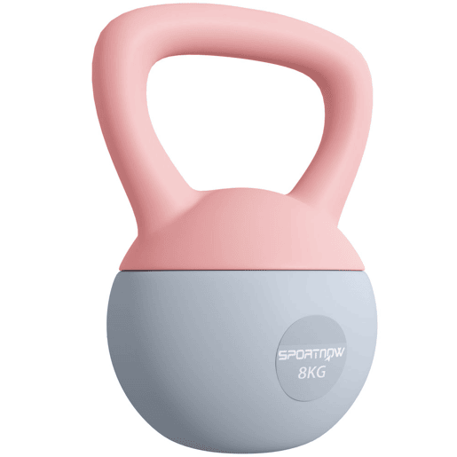 SPORTNOW Kettlebell de 8 kg Pesa Russa Preenchida de Areia Metálica e Alça Antiderrapante para Treino de Musculação em Casa Ginásio Ø19x28 cm Rosa