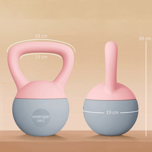 SPORTNOW Kettlebell de 8 kg Pesa Russa Preenchida de Areia Metálica e Alça Antiderrapante para Treino de Musculação em Casa Ginásio Ø19x28 cm Rosa