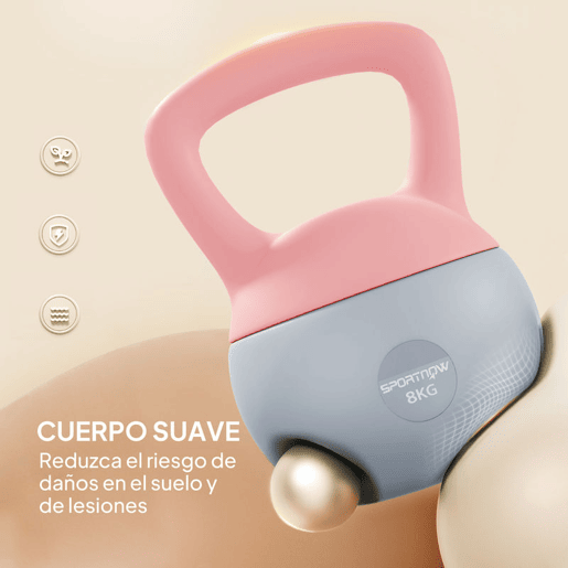 SPORTNOW Kettlebell de 8 kg Pesa Russa Preenchida de Areia Metálica e Alça Antiderrapante para Treino de Musculação em Casa Ginásio Ø19x28 cm Rosa
