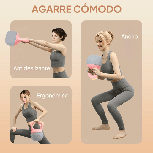 SPORTNOW Kettlebell de 8 kg Pesa Russa Preenchida de Areia Metálica e Alça Antiderrapante para Treino de Musculação em Casa Ginásio Ø19x28 cm Rosa