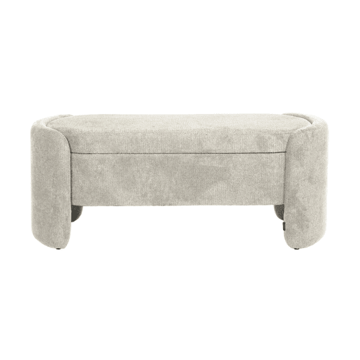 Banco baú, final de cama contemporâneo em tecido, Kalo, Cinza Claro, 110x42x45 cm