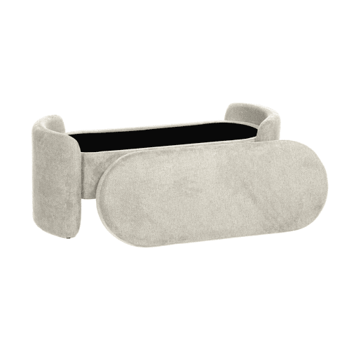 Banco baú, final de cama contemporâneo em tecido, Kalo, Cinza Claro, 110x42x45 cm