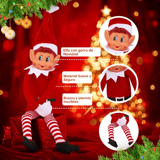 Elfo de Natal Papai Noel Perna Longa Vinil Macio Elfo com Chapéu de Elfo 35cm