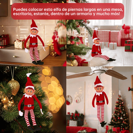 Elfo de Natal Papai Noel Perna Longa Vinil Macio Elfo com Chapéu de Elfo 35cm