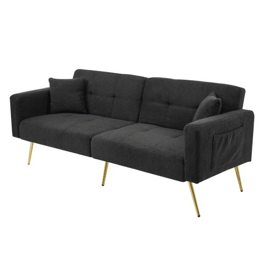 Sofá-cama conversível 3 lugares em lã cinza com pés metálicos dourados RIDGEFLOW
