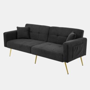 Sofá-cama conversível 3 lugares em lã cinza com pés metálicos dourados RIDGEFLOW