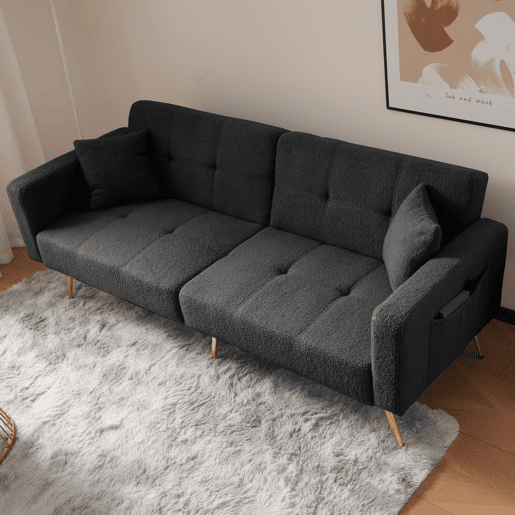 Sofá-cama conversível 3 lugares em lã cinza com pés metálicos dourados RIDGEFLOW