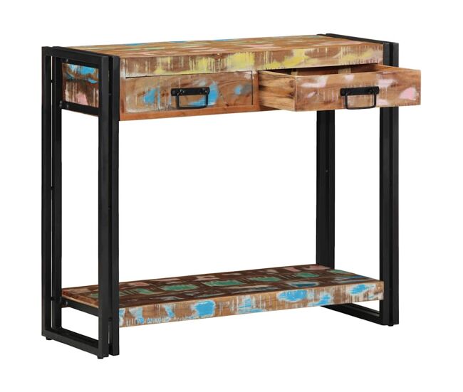Mesa consola multicolor 90 x 33 x 75 cm madera maciza reciclada