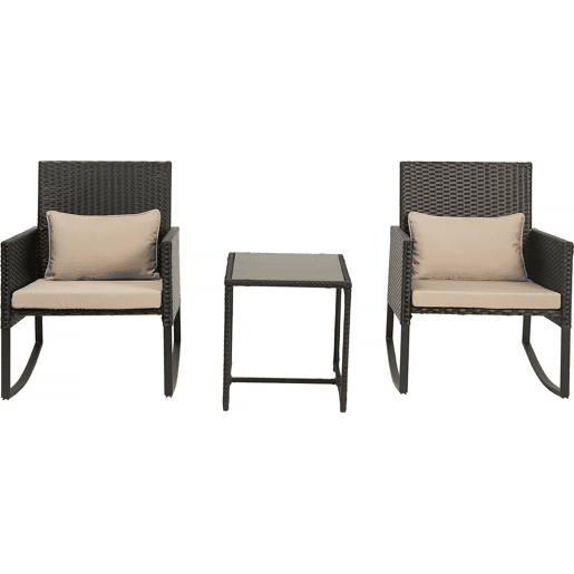 Conjunto de sala de jardim com cadeiras de balanço em resina trançada - cor preta