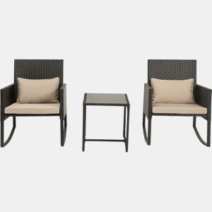 Conjunto de sala de jardim com cadeiras de balanço em resina trançada - cor preta