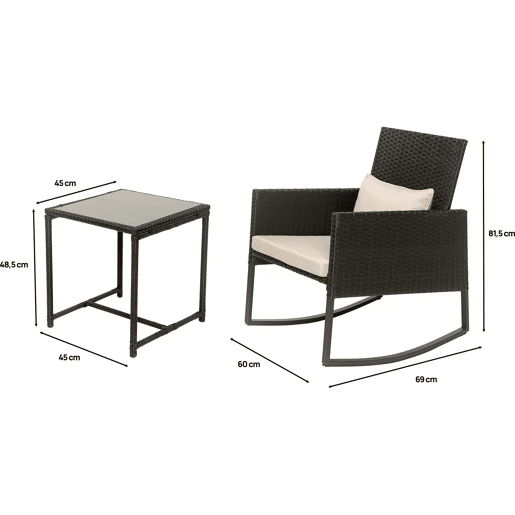 Conjunto de sala de jardim com cadeiras de balanço em resina trançada - cor preta