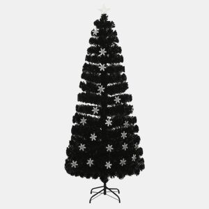 Árvore de Natal - Pinheiro de Natal com flocos de neve LED 210 cm fibra ótica preto