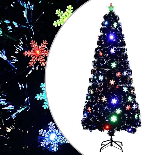 Árvore de Natal - Pinheiro de Natal com flocos de neve LED 210 cm fibra ótica preto