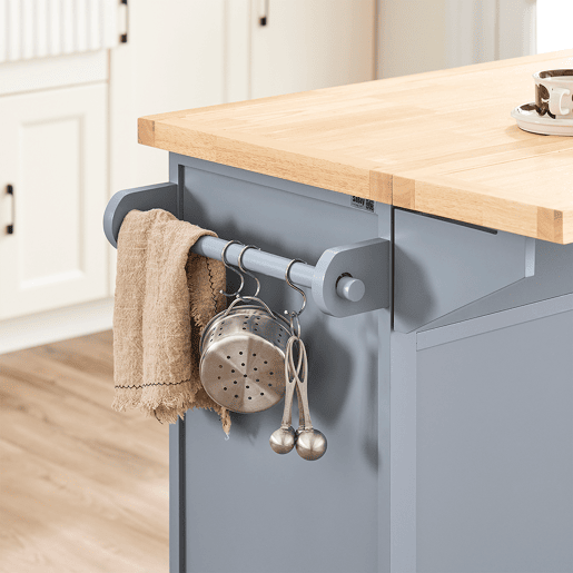 SoBuy FKW71-II-HG Carrinho de cozinha com rodas, ilha de cozinha com bancada extensível, 2 gavetas e prateleiras ajustáveis Armário de cozinha que poupa espaço, cinzento, 115 x 46-71 x 92 cm