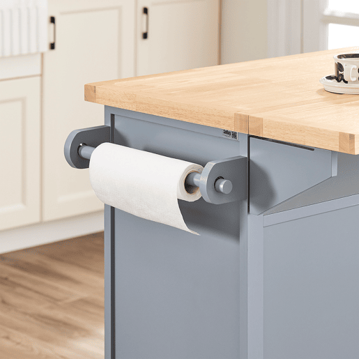 SoBuy FKW71-II-HG Carrinho de cozinha com rodas, ilha de cozinha com bancada extensível, 2 gavetas e prateleiras ajustáveis Armário de cozinha que poupa espaço, cinzento, 115 x 46-71 x 92 cm
