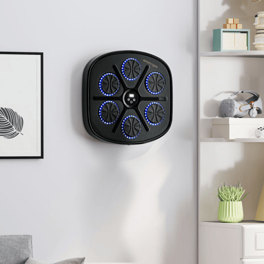 SPORTNOW Máquina de Boxe Musical com 9 Modos de Velocidade Luvas e Conexão Bluetooth Boxe Musical de Parede com Luzes LED para Adultos e Crianças em Casa Escritório Ginásio 41,8x44,6x7,5 cm Preto