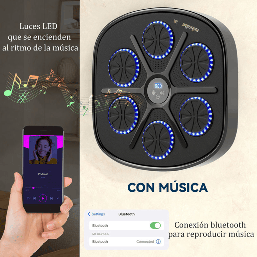 SPORTNOW Máquina de Boxe Musical com 9 Modos de Velocidade Luvas e Conexão Bluetooth Boxe Musical de Parede com Luzes LED para Adultos e Crianças em Casa Escritório Ginásio 41,8x44,6x7,5 cm Preto