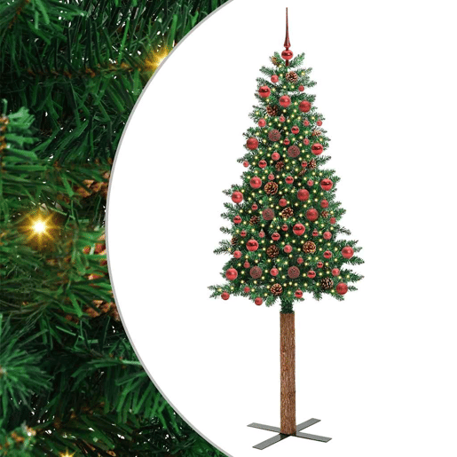 Árvore de Natal - Pinheiro de Natal Slim com 300 LEDs com suporte Verde 180 cm