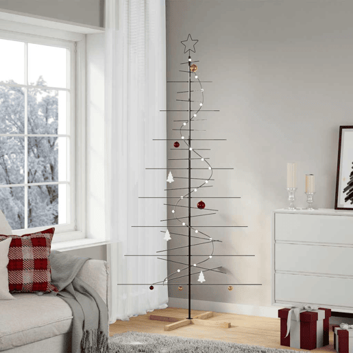 Árvore de Natal - Pinheiro de Natal de metal com base em madeira 210 cm preto