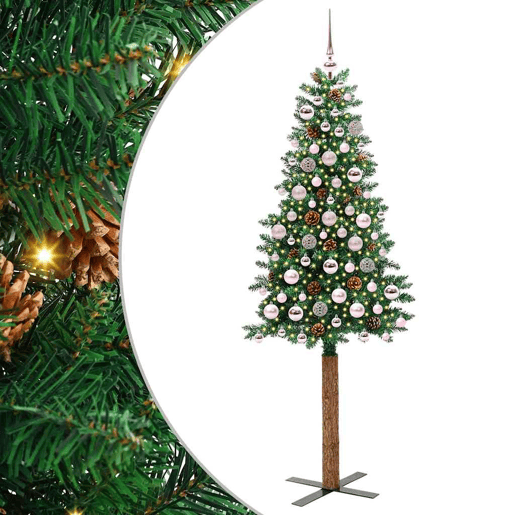 Árvore de Natal - Pinheiro de Natal Slim com 300 LEDs com suporte Verde 180 cm