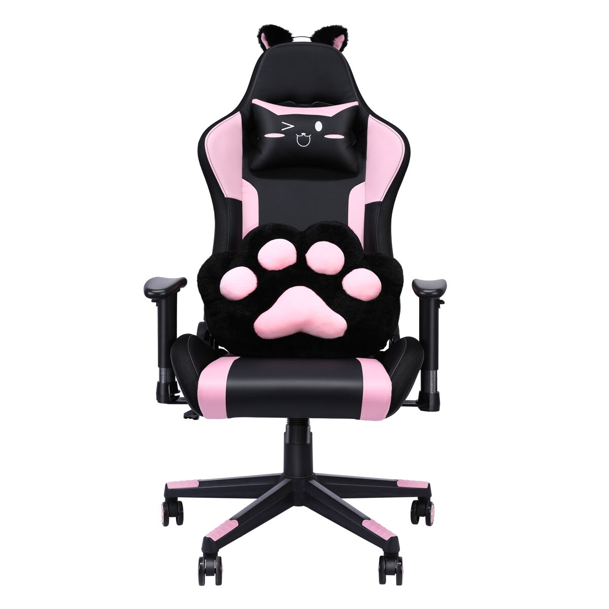 Silla gaming con altavoces, vídeo e iluminación rgb con asiento de cuero sintético pu ajustable, silla giratoria para ordenador e-sport con soporte