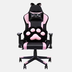 Cadeira gaming com altifalantes, vídeo e iluminação RGB com assento em couro sintético PU ajustável, cadeira giratória para computador e-sport com apoio lombar