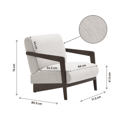 Poltrona escandinava de madeira «Lena» - 71 x 80 x 74 cm - bege Poltrona escandinava de madeira «Lena» - 71 x 80 x 74 cm - bege