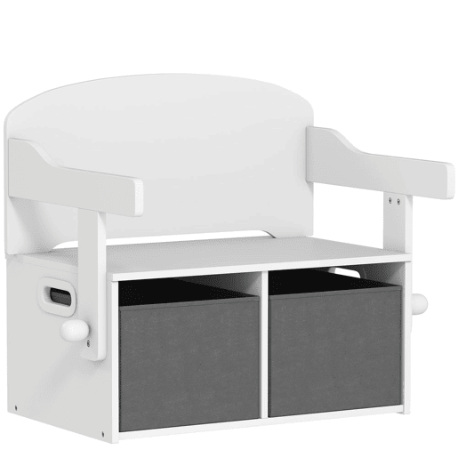 AIYAPLAY Banco para Crianças Conversível 3 em 1 Conjunto de Mesa e Cadeira Baú de Brinquedos com Cubos de Tecido Removíveis Banco de Armazenamento Móvel Multifuncional para Crianças 3-6 Anos Branco