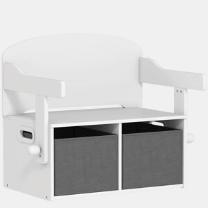 AIYAPLAY Banco para Crianças Conversível 3 em 1 Conjunto de Mesa e Cadeira Baú de Brinquedos com Cubos de Tecido Removíveis Banco de Armazenamento Móvel Multifuncional para Crianças 3-6 Anos Branco