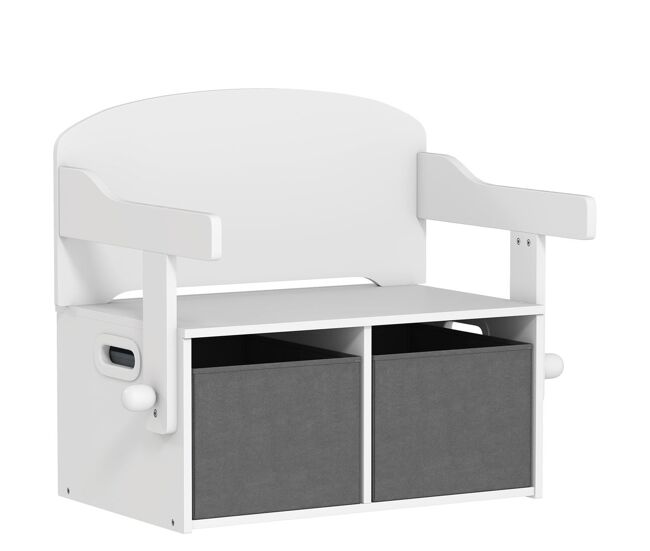 Aiyaplay banco infantil convertible 3 en 1, juego de mesa y silla, baúl de juguetes con cubos de tela extraíbles, banco de almacenaje, mueble multifuncional para niños 3-6 años, blanco