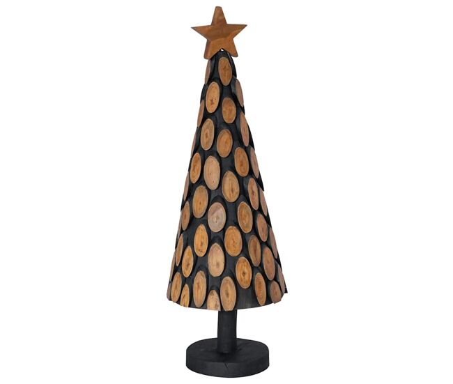 árbol de navidad - árbol navideño con soporte marrón 90 cm madera de teca maciza