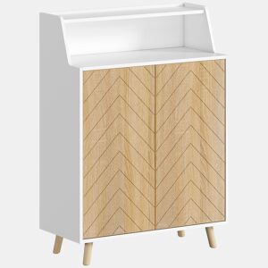 HOMCOM Sapateira de 2 Portas Sapateira para Entrada com Prateleiras Ajustáveis Compartimento Aberto e Pés em Madeira para 15 Pares de Sapatos 75x35x104 cm Branco e Madeira