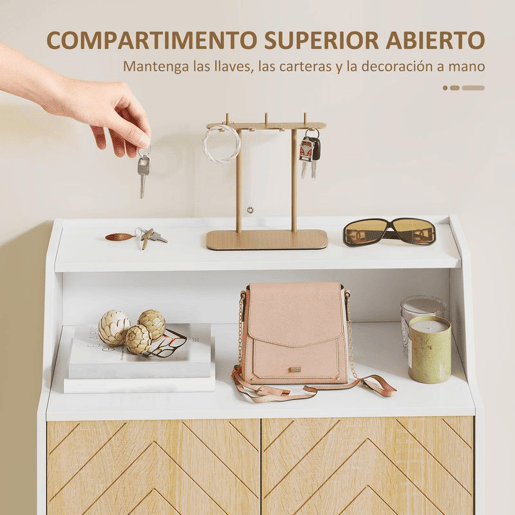 HOMCOM Sapateira de 2 Portas Sapateira para Entrada com Prateleiras Ajustáveis Compartimento Aberto e Pés em Madeira para 15 Pares de Sapatos 75x35x104 cm Branco e Madeira HOMCOM Sapateira de 2 Portas Sapateira para Entrada com Prateleiras Ajustáveis Compartimento Aberto e Pés em Madeira para 15 Pares de Sapatos 75x35x104 cm Branco e Madeira