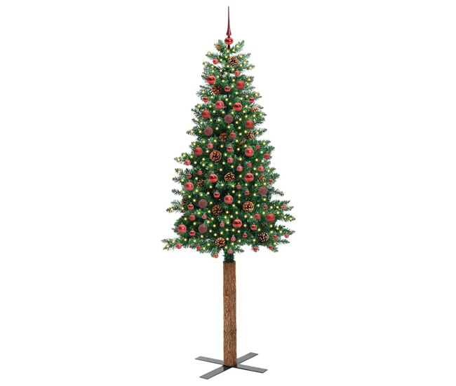 árbol de navidad - árbol navideño delgado con 300 led con soporte verde 210 cm