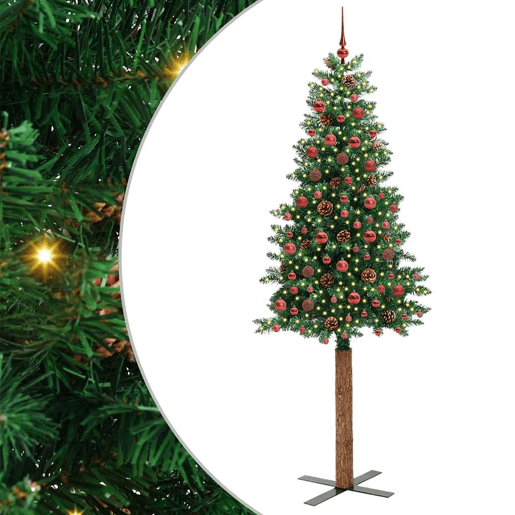 Árvore de Natal - Pinheiro de Natal Slim com 300 LEDs com suporte Verde 210 cm