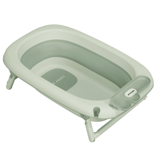 AIYAPLAY Banheira Dobrável Bebé Banheira Portátil com Almofada de Banho Suporte com Botão Orifício de Drenagem e de Chuveiro Prateleira Gancho para Recém-Nascidos e Bebé até 3 Anos 86x53x25,5 cm Verde