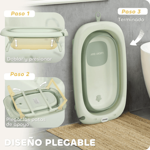 AIYAPLAY Banheira Dobrável Bebé Banheira Portátil com Almofada de Banho Suporte com Botão Orifício de Drenagem e de Chuveiro Prateleira Gancho para Recém-Nascidos e Bebé até 3 Anos 86x53x25,5 cm Verde