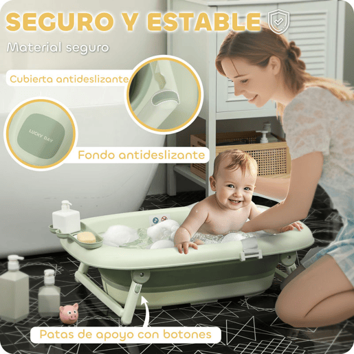 AIYAPLAY Banheira Dobrável Bebé Banheira Portátil com Almofada de Banho Suporte com Botão Orifício de Drenagem e de Chuveiro Prateleira Gancho para Recém-Nascidos e Bebé até 3 Anos 86x53x25,5 cm Verde
